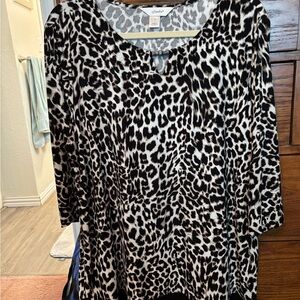 CJ Banks Black and White Animal Print Blouse